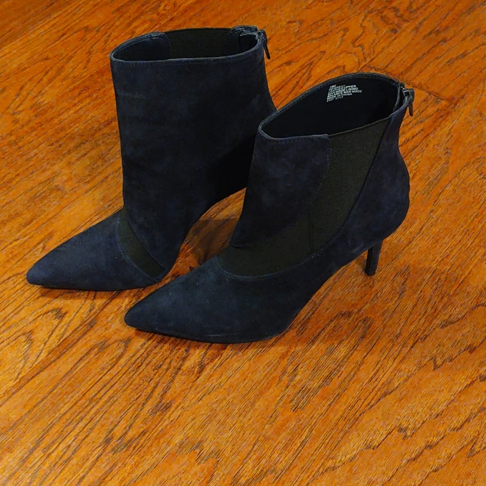 Navy Blue Suede High Healed Boot